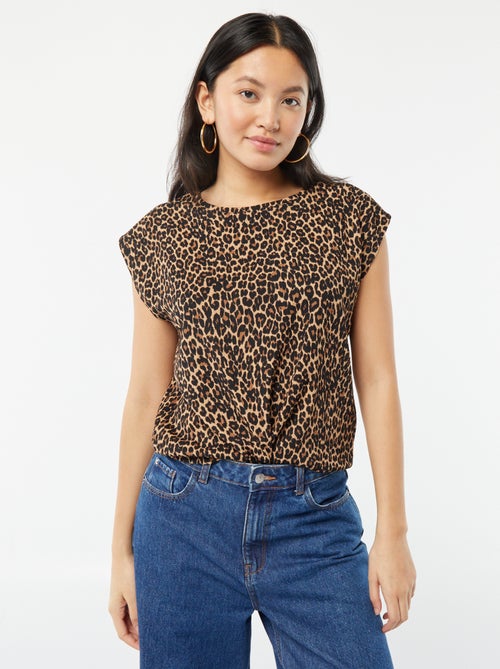 T-shirt van fantasiestof met vleermuismouwen - Kiabi