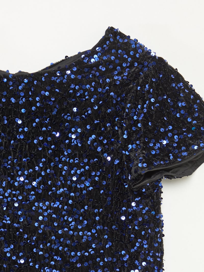 T-shirt van fluweel met pailletten Blauw - Kiabi