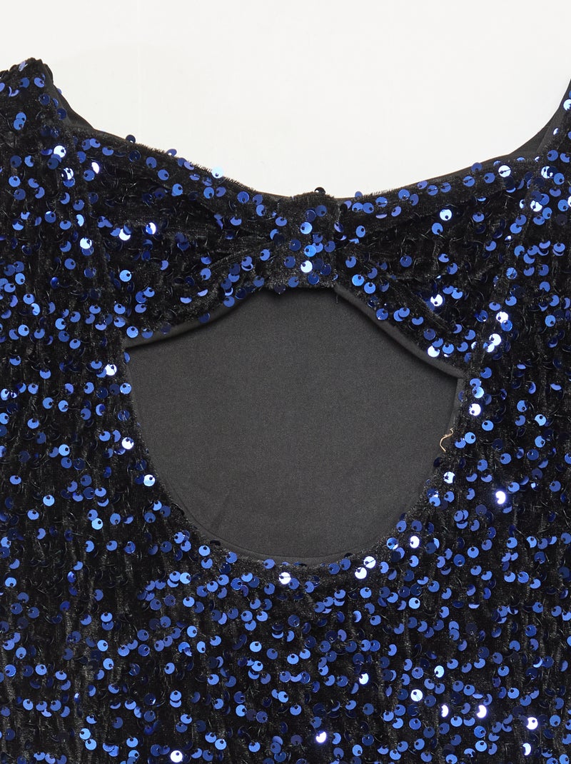 T-shirt van fluweel met pailletten Blauw - Kiabi