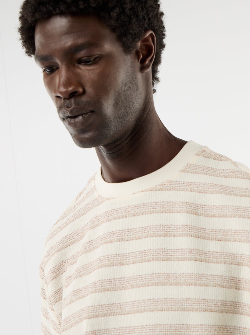 T-shirt van gebreide stof met korte mouwen Biege - Kiabi