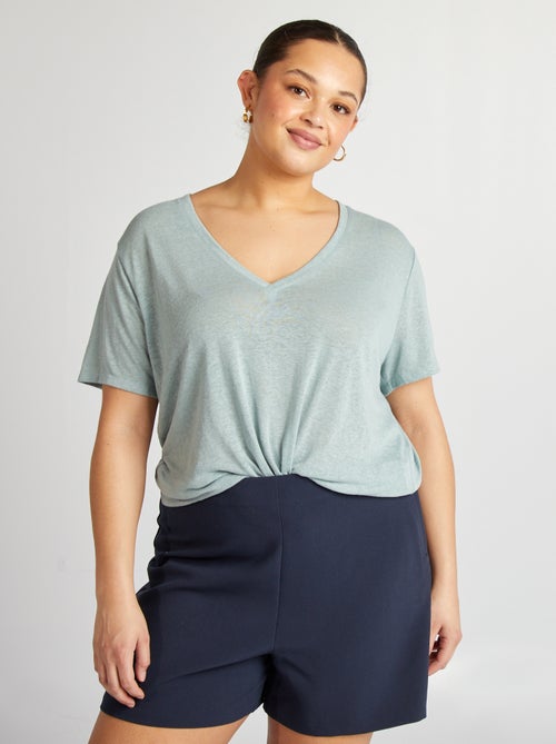 T-shirt van gemengd linnen met V-hals - Kiabi