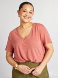 T-shirt van gemengd linnen met V-hals ROSE - Kiabi