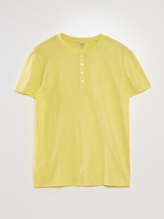 T-shirt van gespikkeld tricot met henleykraag
