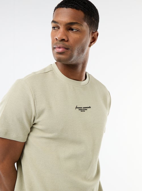 T-shirt van gewafelde katoen met korte mouwen - Kiabi