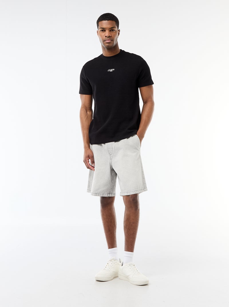 T-shirt van gewafelde katoen met korte mouwen Grijs - Kiabi