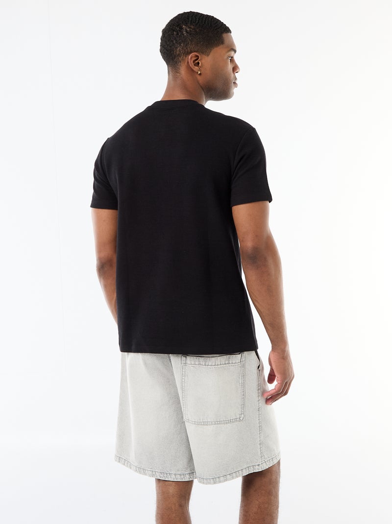 T-shirt van gewafelde katoen met korte mouwen Grijs - Kiabi