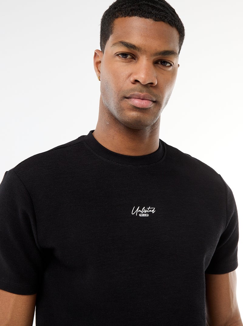 T-shirt van gewafelde katoen met korte mouwen Grijs - Kiabi