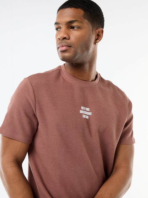 T-shirt van gewafelde katoen met korte mouwen - Kiabi