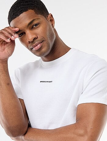 T-shirt van gewafelde katoen met korte mouwen