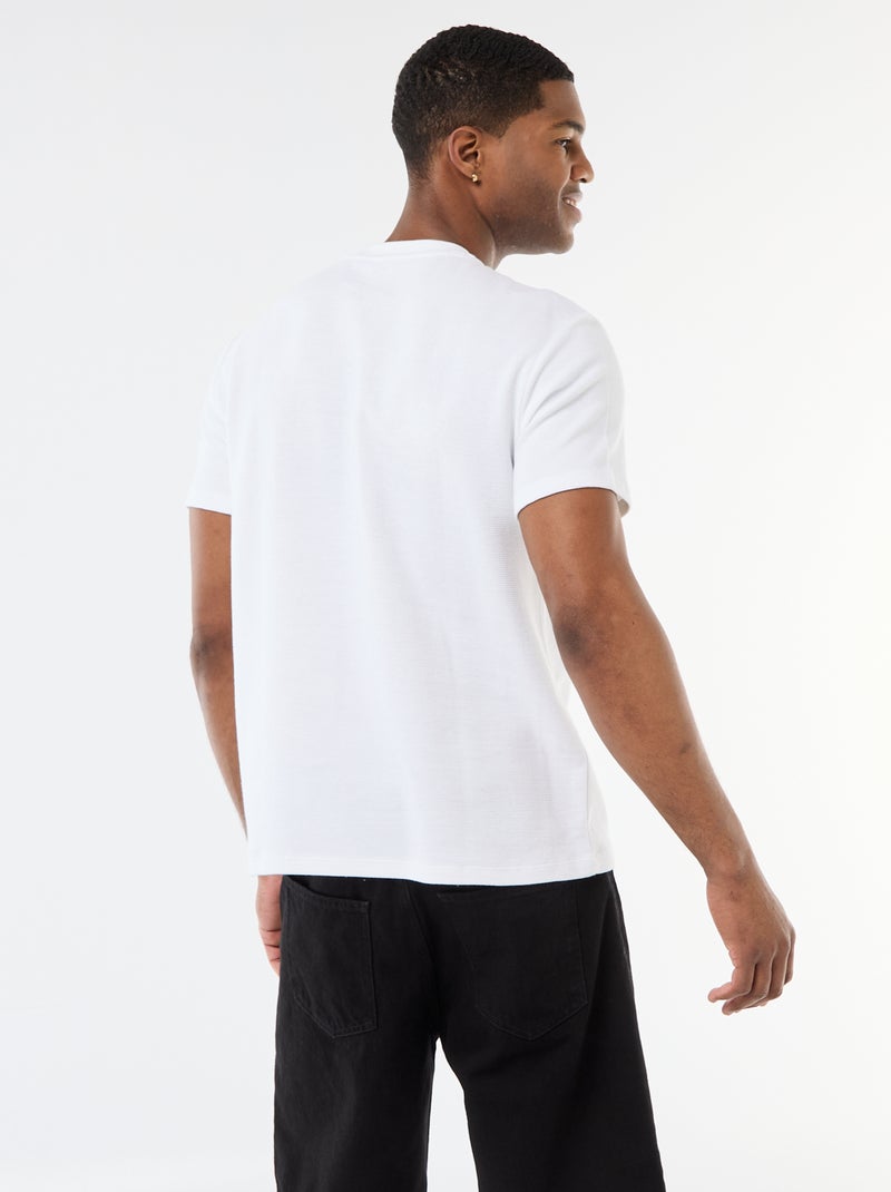 T-shirt van gewafelde katoen met korte mouwen Wit - Kiabi