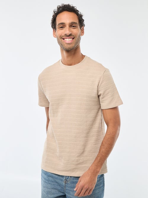 T-shirt van gewafelde stof met korte mouwen - Kiabi