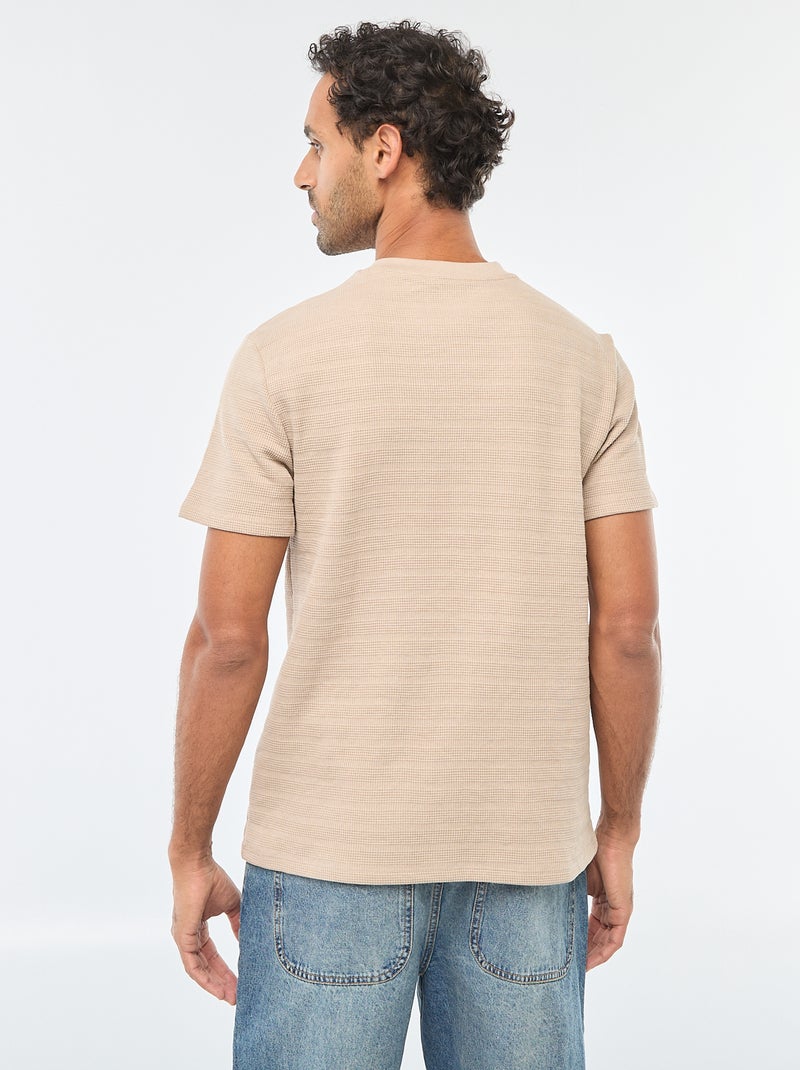 T-shirt van gewafelde stof met korte mouwen Biege - Kiabi
