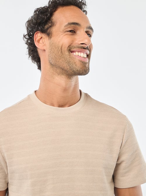 T-shirt van gewafelde stof met korte mouwen - Kiabi