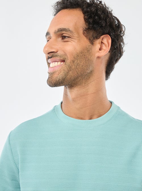 T-shirt van gewafelde stof met korte mouwen - Kiabi