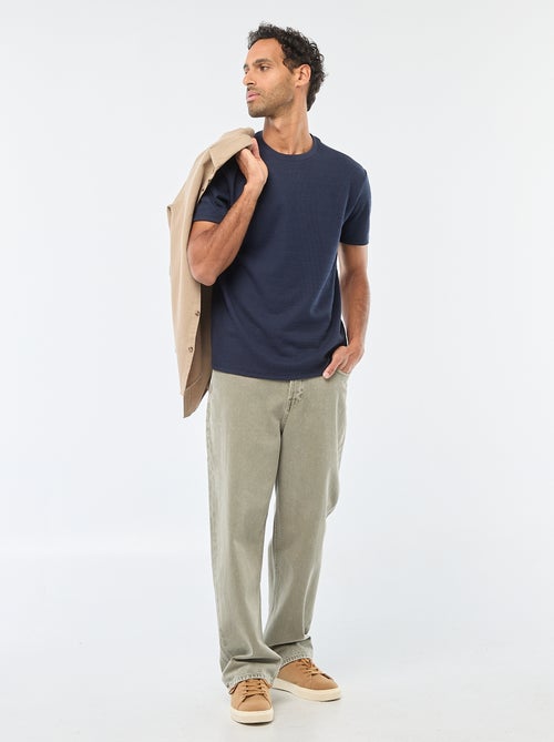 T-shirt van gewafelde stof met korte mouwen - Kiabi