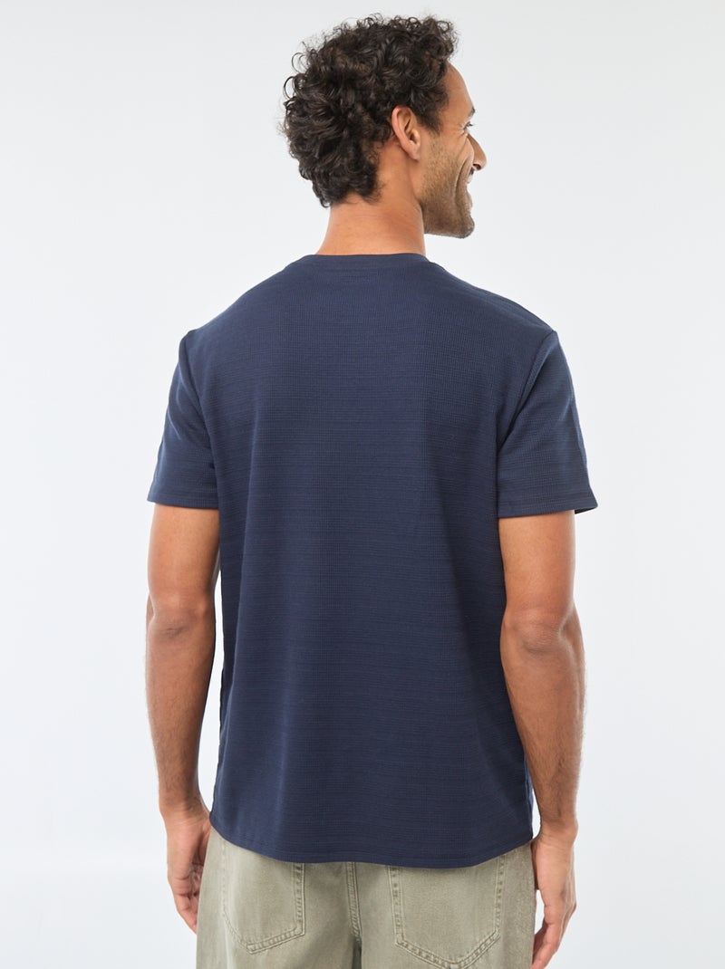 T-shirt van gewafelde stof met korte mouwen Blauw - Kiabi