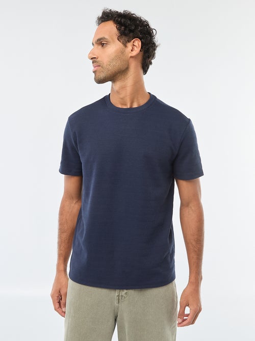 T-shirt van gewafelde stof met korte mouwen - Kiabi