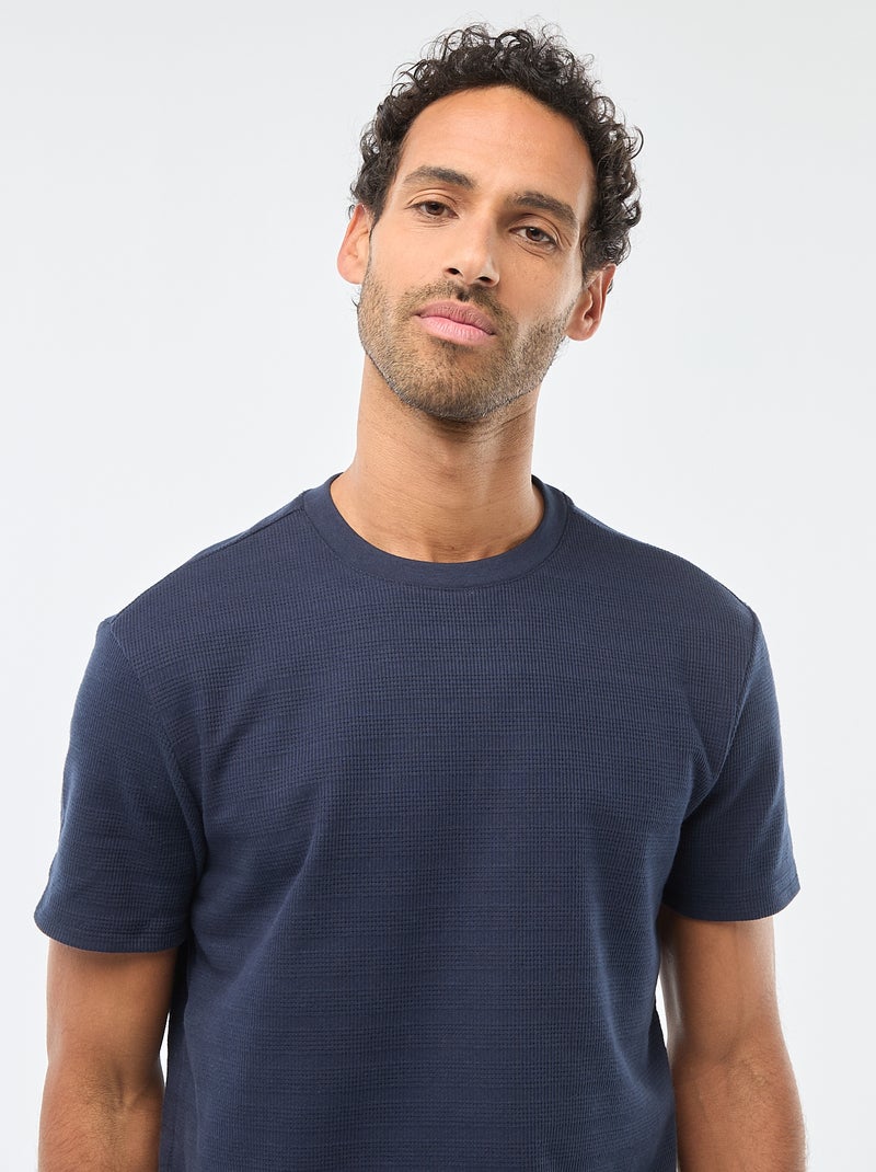 T-shirt van gewafelde stof met korte mouwen Blauw - Kiabi