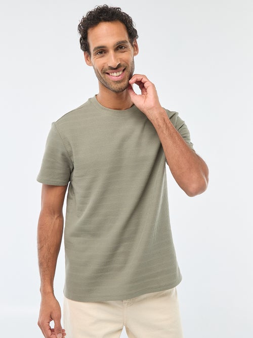T-shirt van gewafelde stof met korte mouwen - Kiabi