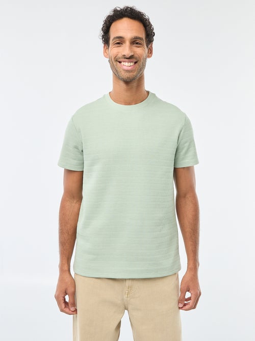 T-shirt van gewafelde stof met korte mouwen - Kiabi