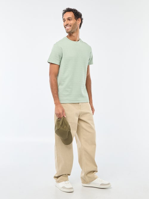 T-shirt van gewafelde stof met korte mouwen - Kiabi