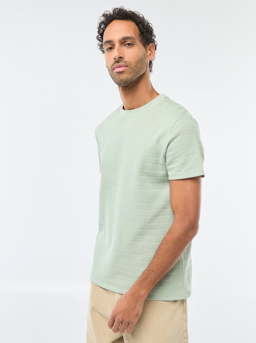 T-shirt van gewafelde stof met korte mouwen - Kiabi