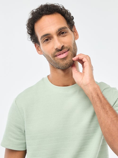 T-shirt van gewafelde stof met korte mouwen - Kiabi