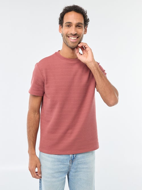 T-shirt van gewafelde stof met korte mouwen - Kiabi