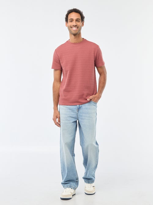 T-shirt van gewafelde stof met korte mouwen - Kiabi