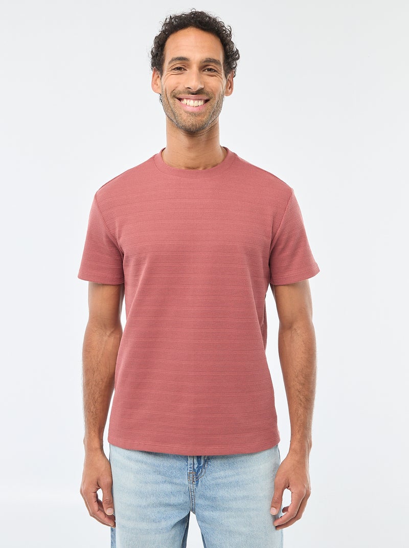 T-shirt van gewafelde stof met korte mouwen Rood - Kiabi
