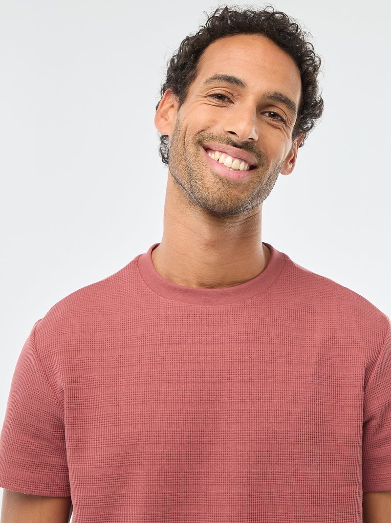 T-shirt van gewafelde stof met korte mouwen Rood - Kiabi