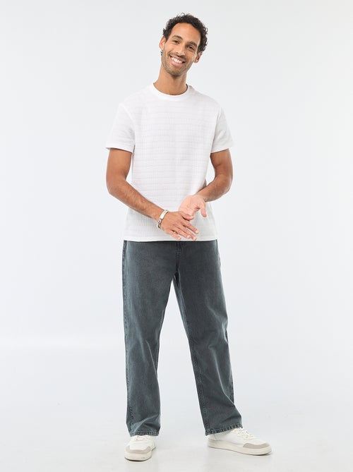 T-shirt van gewafelde stof met korte mouwen - Kiabi