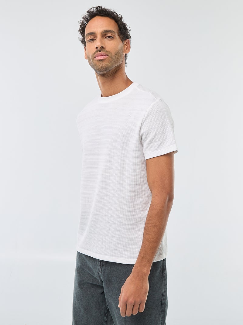 T-shirt van gewafelde stof met korte mouwen wit - Kiabi