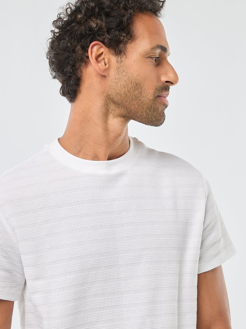 T-shirt van gewafelde stof met korte mouwen wit - Kiabi