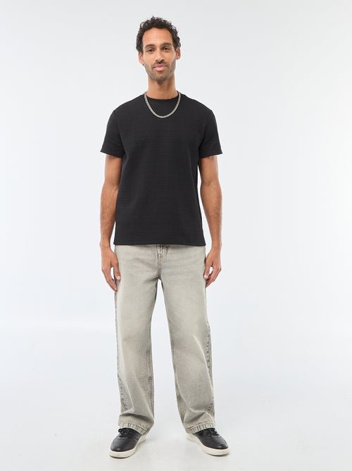 T-shirt van gewafelde stof met korte mouwen - Kiabi