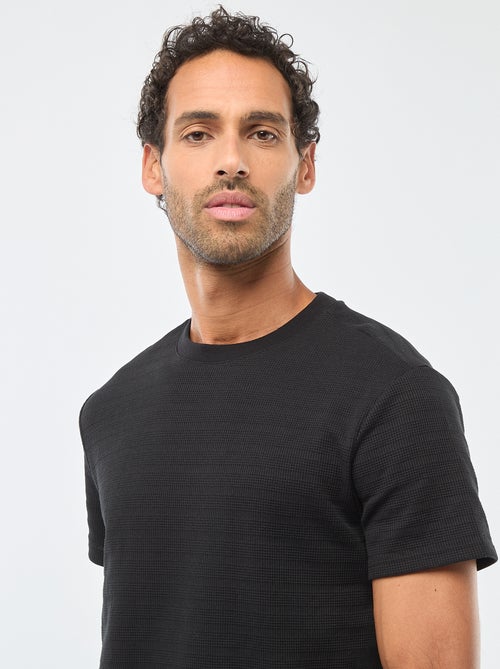 T-shirt van gewafelde stof met korte mouwen - Kiabi