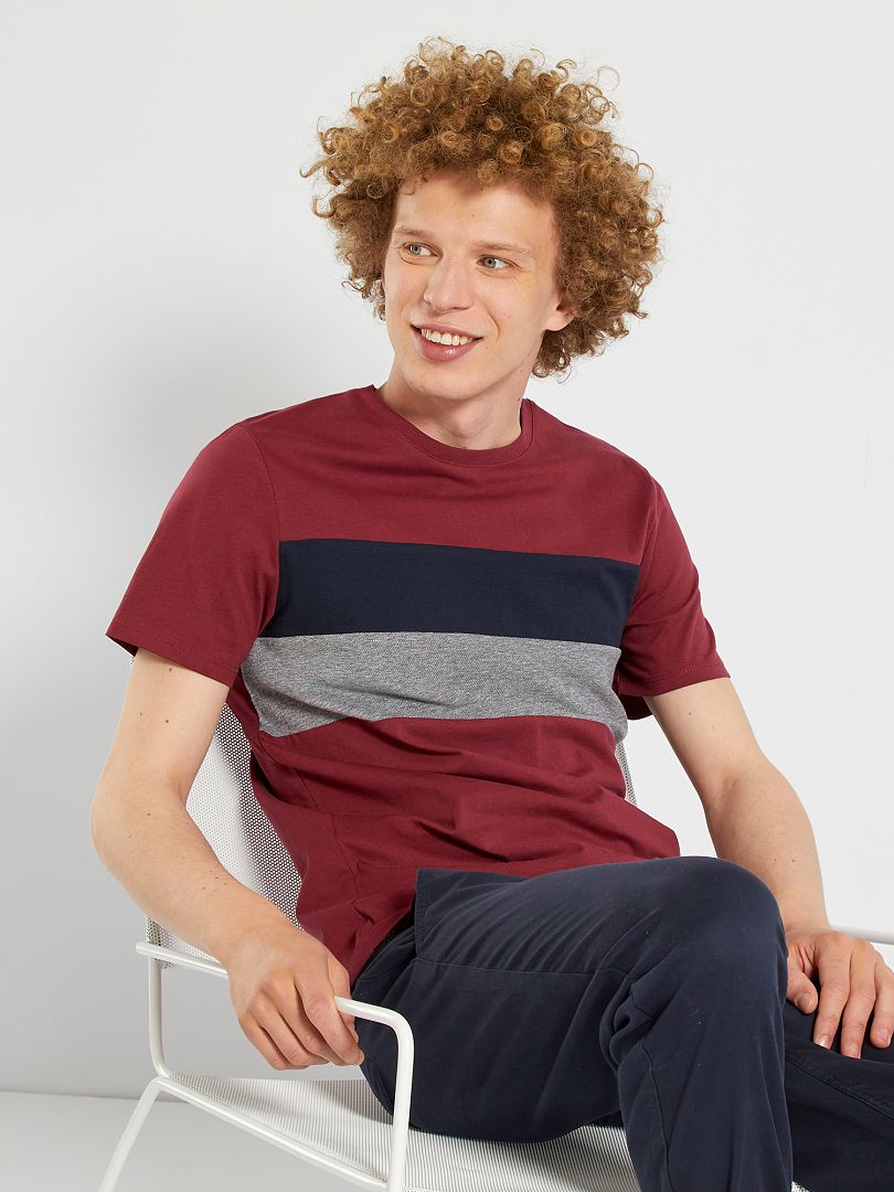 T-shirt van jersey met colorblock-patroon rood - Kiabi