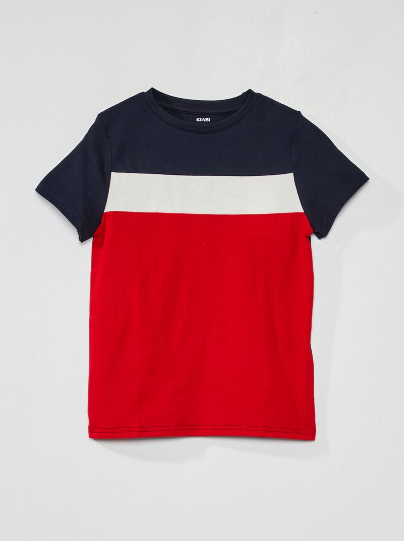 T-shirt van jersey met colorblock-patroon ROOD - Kiabi