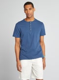T-shirt van jersey met henleykraag BLAUW - Kiabi