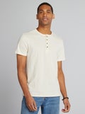 T-shirt van jersey met henleykraag WIT - Kiabi