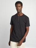 T-shirt van jersey met henleykraag zwart - Kiabi