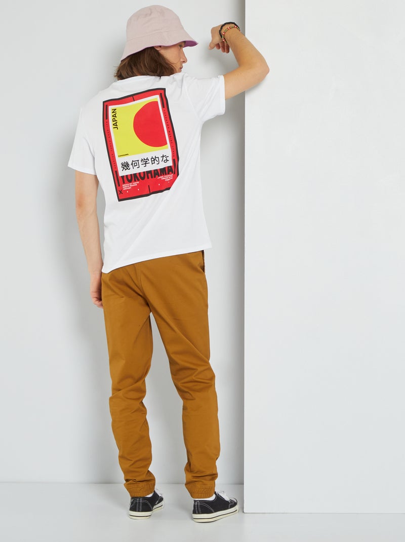 T-shirt van jersey met Japanse print wit - Kiabi
