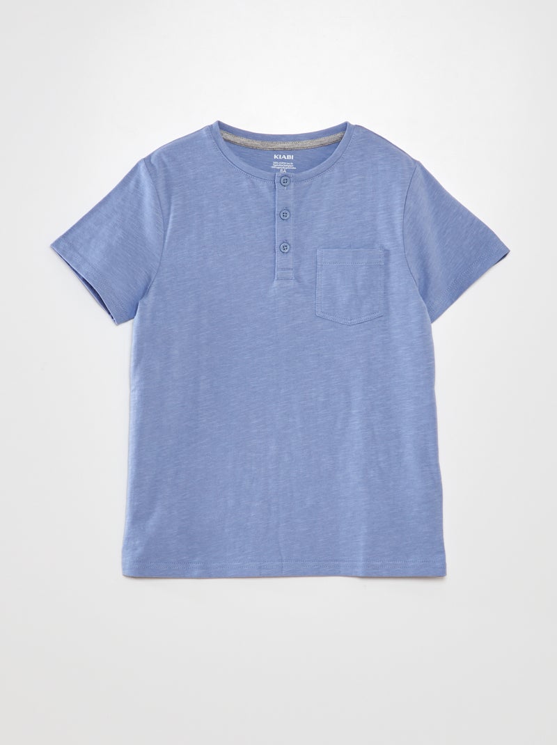 T-shirt van jersey met knoopjes aan de hals BLAUW - Kiabi