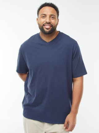T-shirt van jersey met korte mouw en V-hals