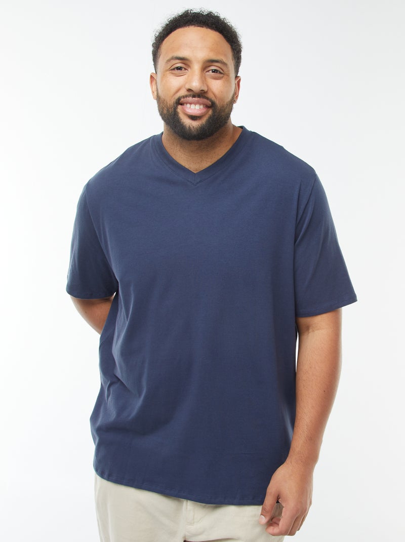 T-shirt van jersey met korte mouw en V-hals Blauw - Kiabi