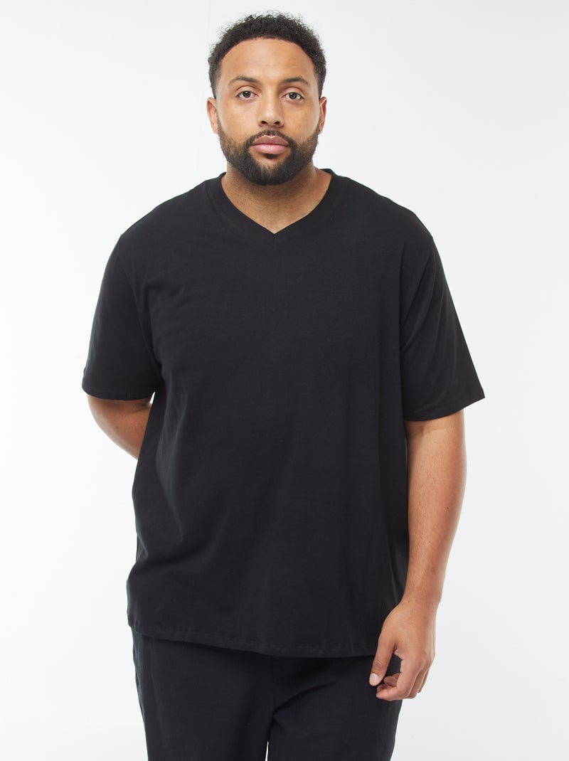 T-shirt van jersey met korte mouw en V-hals zwart - Kiabi