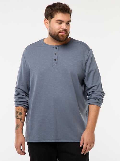 T-shirt van jersey met lange mouw en henleykraag - Kiabi