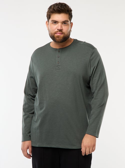 T-shirt van jersey met lange mouw en henleykraag - Kiabi