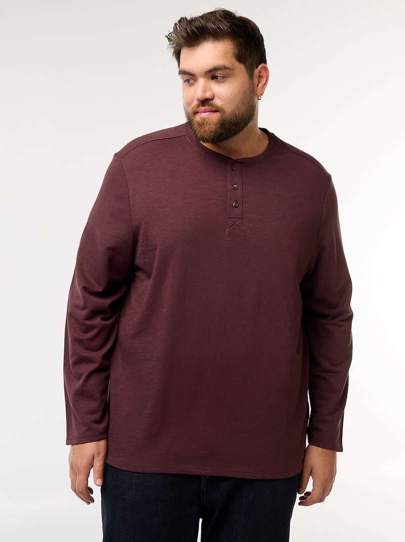 T-shirt van jersey met lange mouw en henleykraag Paars - Kiabi