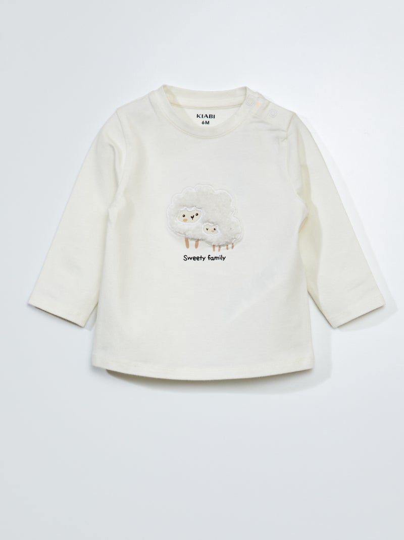 T-shirt van jersey met lange mouw WIT - Kiabi